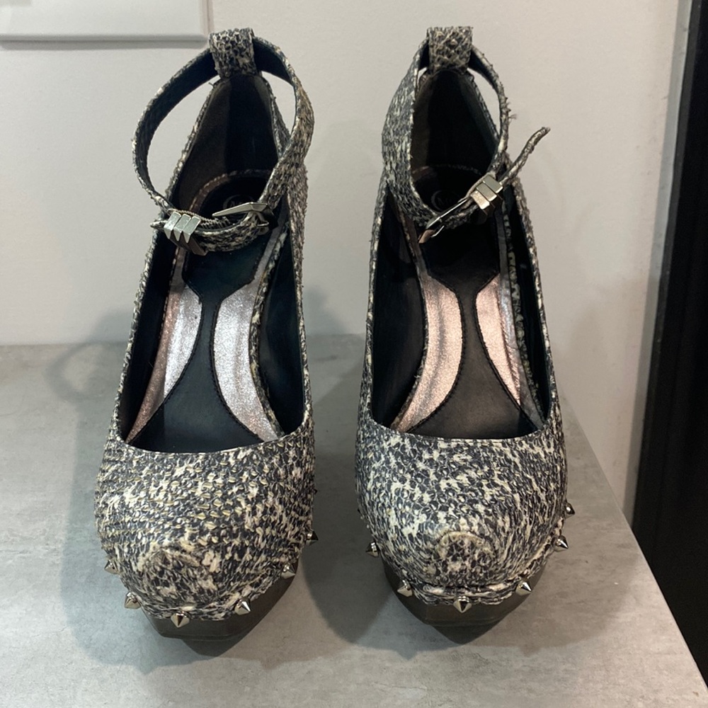 Guaranteed Authentic Alexander McQueen Snakeskin with Spikes Wedge Heels